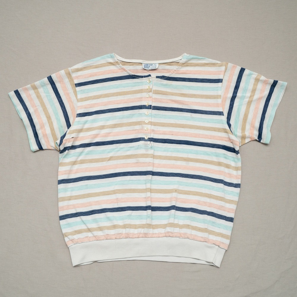 Vintage Cape‎ Cod Match Mates Striped Short Sleeve Henley Paper Thin